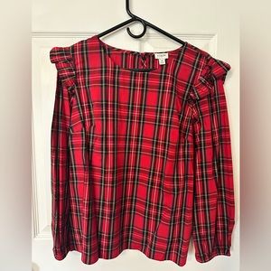 JCrew Factory Red Tartan Blouse Shirt - M - Excellent Used Condition